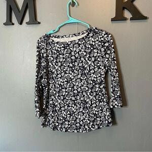 Charter club 100% Supima cotton navy blue floral 3/4 length sleeve size large